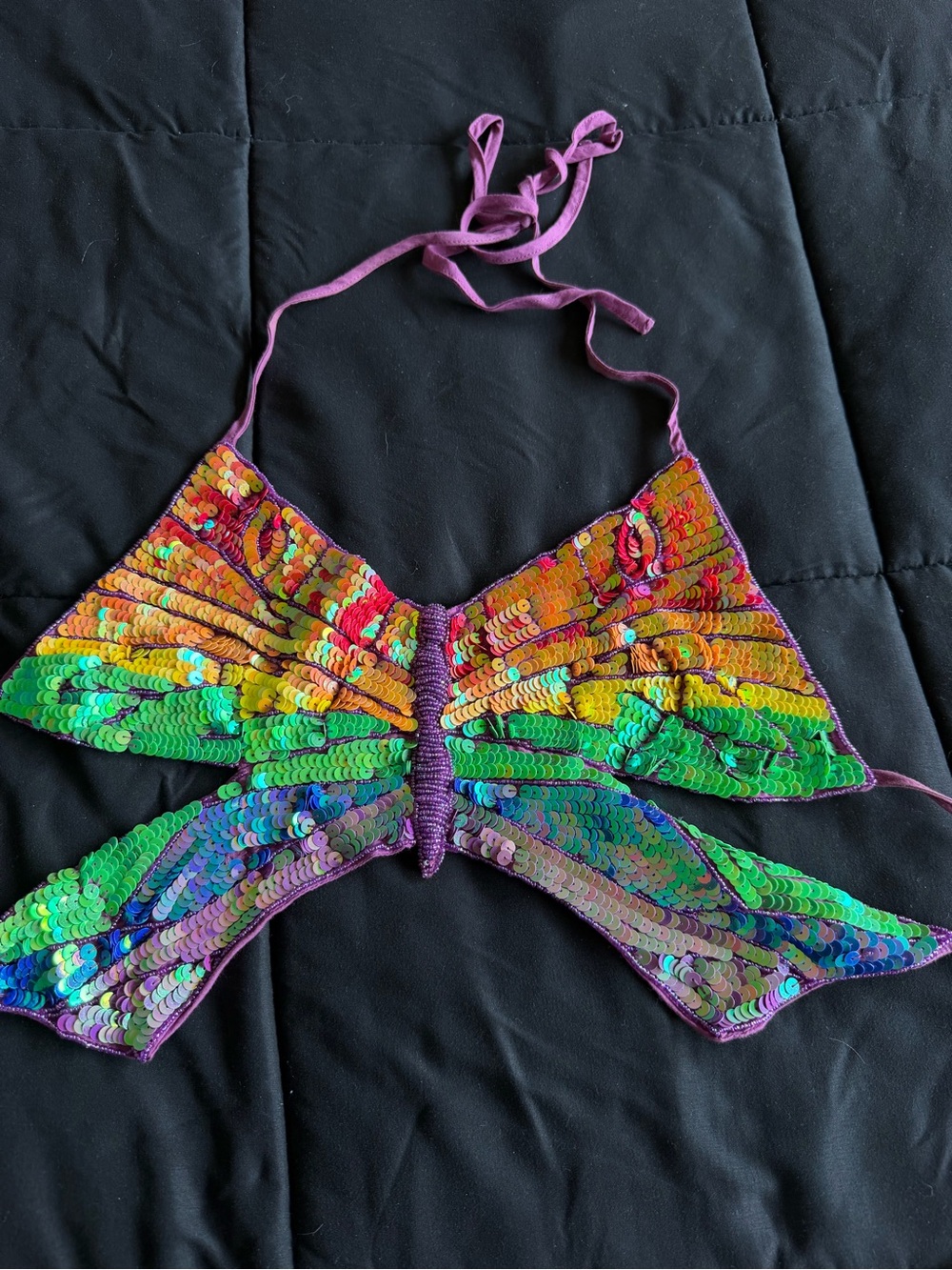 Dolls Kill Rainbow Sequin Butterfly Crop Top - Purple Trim